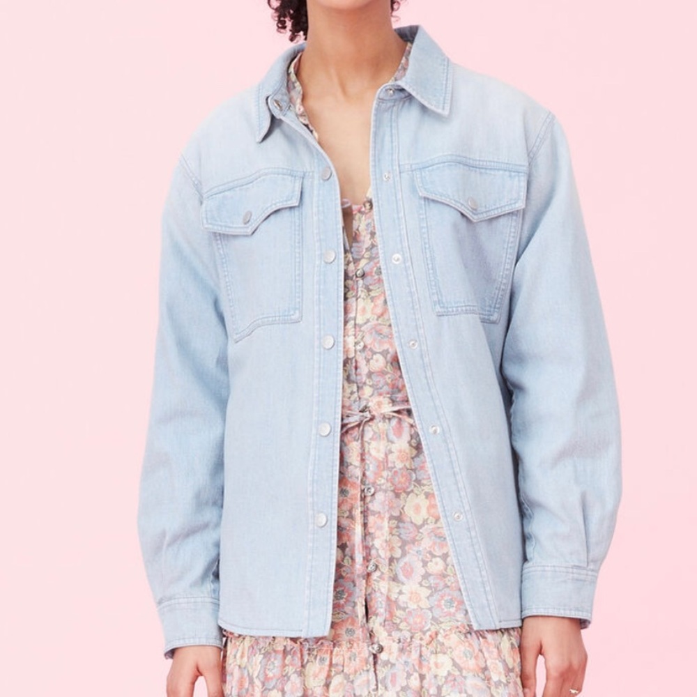 LA VIE Rebecca Taylor DRAPEY DENIM JACKET shirt jacket Shacket size large